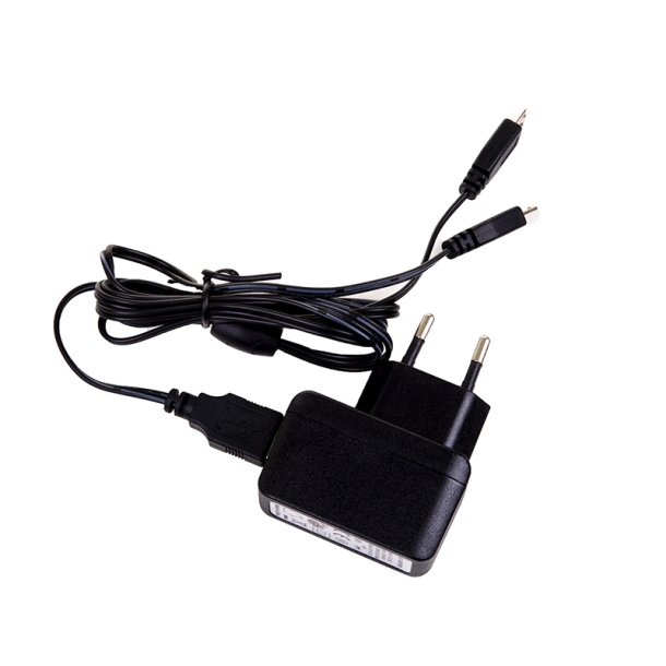 Oplader 230V - USB/USB Micro 5V 1.2A til  varmesler og varmesokker 